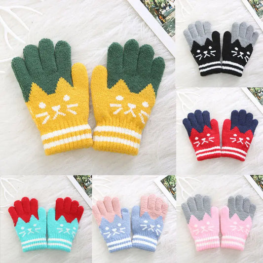 Children Girl Kid Magic Cartoon Cat Splice Gloves Mittens Stretchy Knitted